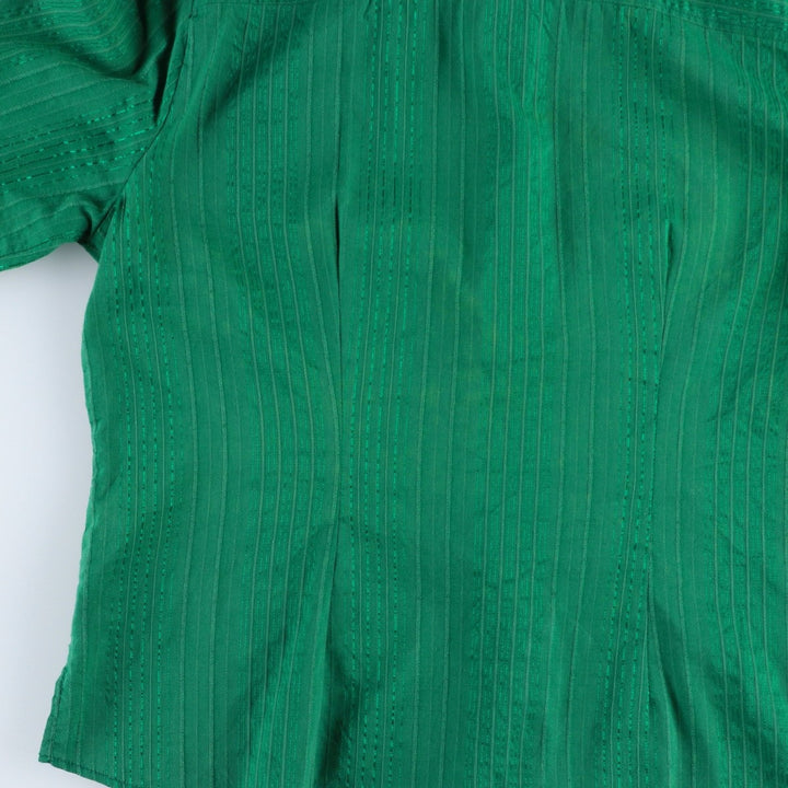 Long-sleeved striped shirt, women's size M (approx.) cotton green type Vintage Second Hand