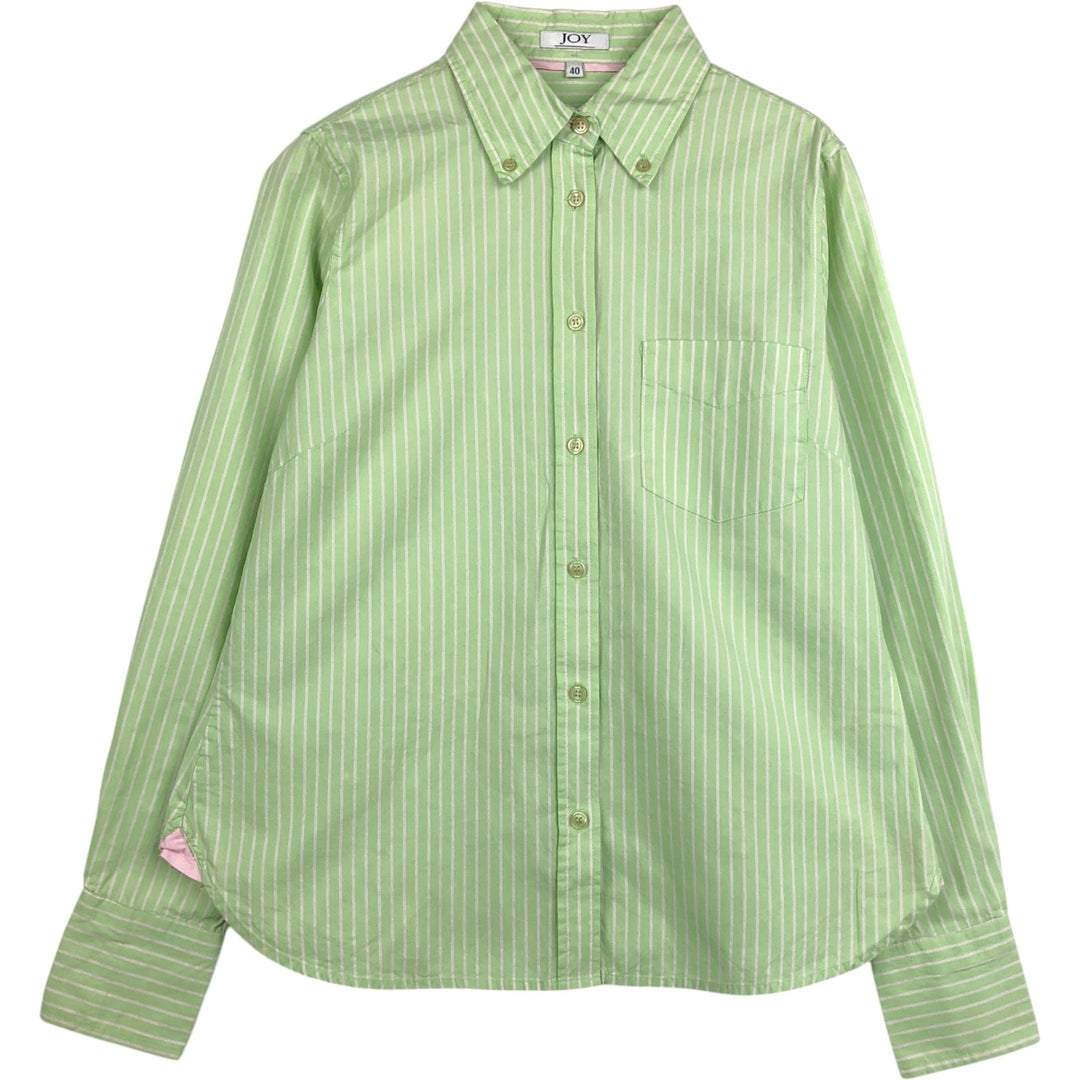 JOY Long-Sleeve Button-Down Striped Shirt, Women's Size M (approx.) cotton green type yellow green Vintage Second Hand