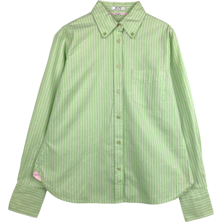 JOY Long-Sleeve Button-Down Striped Shirt, Women's Size M (approx.) cotton green type yellow green Vintage Second Hand