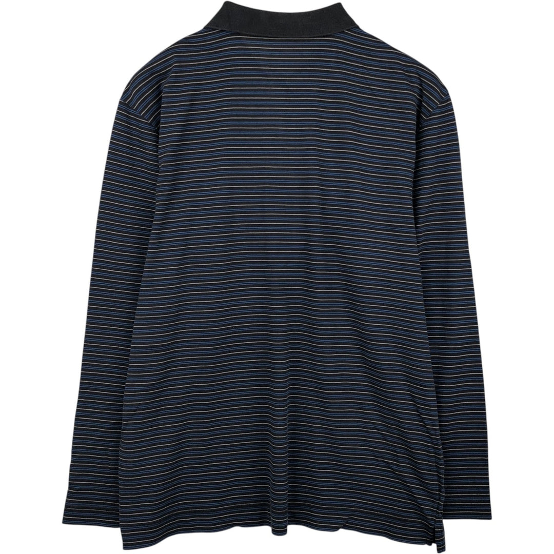 Nautica Multi-Stripe Long-Sleeve Polo Shirt, Men's Size L (approx.) cotton black type Vintage Second Hand