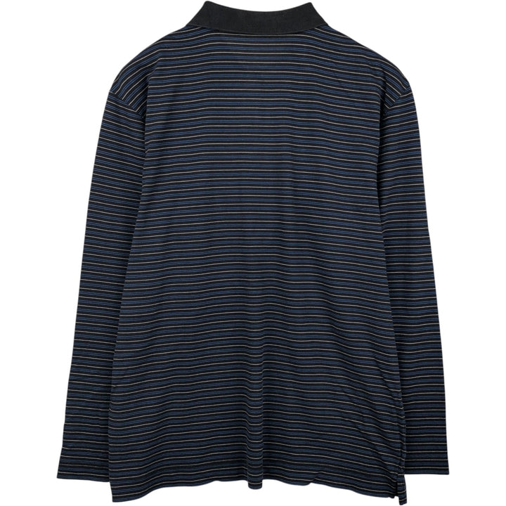 Nautica Multi-Stripe Long-Sleeve Polo Shirt, Men's Size L (approx.) cotton black type Vintage Second Hand