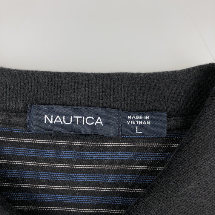 Nautica Multi-Stripe Long-Sleeve Polo Shirt, Men's Size L (approx.) cotton black type Vintage Second Hand