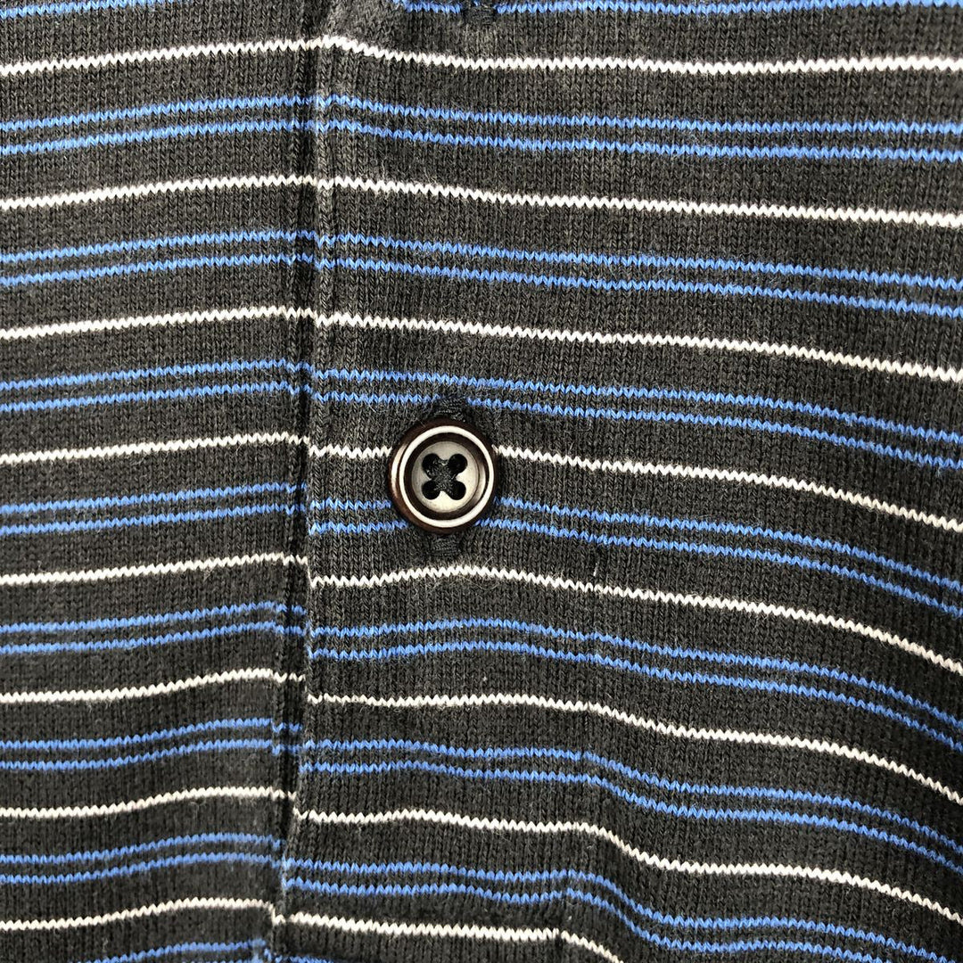 Nautica Multi-Stripe Long-Sleeve Polo Shirt, Men's Size L (approx.) cotton black type Vintage Second Hand