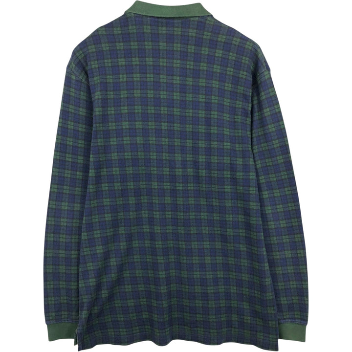 1990'S Eddie Bauer Long-Sleeve Check Polo Shirt, Men's Size L (Equivalent), Vintage cotton green type Vintage Second Hand