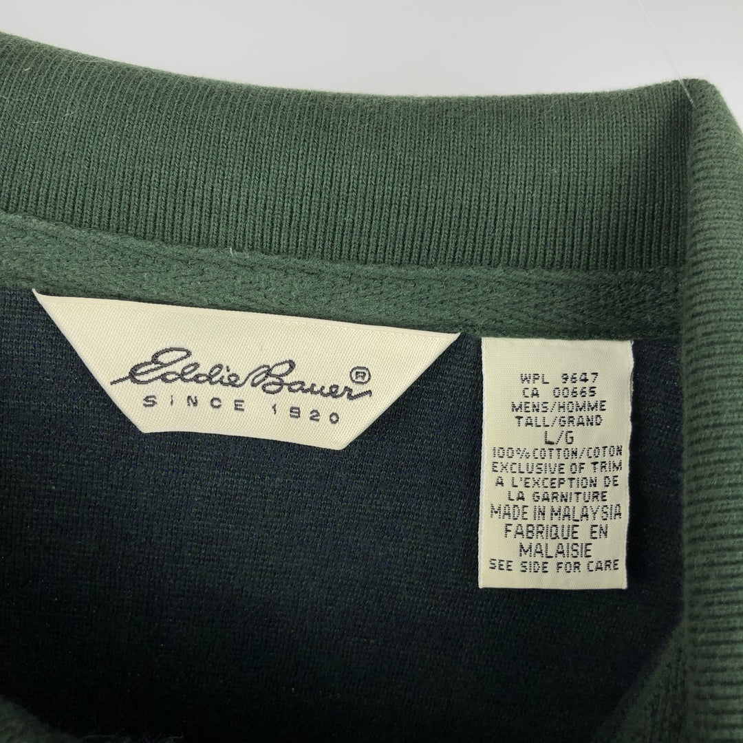 1990'S Eddie Bauer Long-Sleeve Check Polo Shirt, Men's Size L (Equivalent), Vintage cotton green type Vintage Second Hand