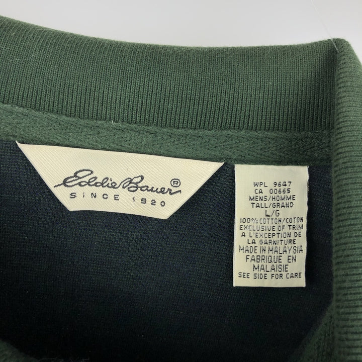 1990'S Eddie Bauer Long-Sleeve Check Polo Shirt, Men's Size L (Equivalent), Vintage cotton green type Vintage Second Hand