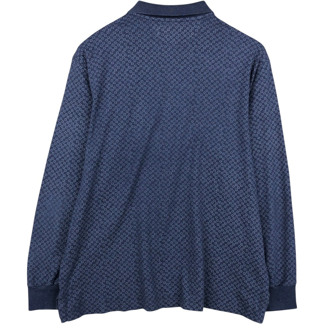 Ralph Lauren POLO RALPH LAUREN CLASSIC FIT all-over print long-sleeved polo shirt, men's size L (approx.) unclear navy blue type Vintage Second Hand
