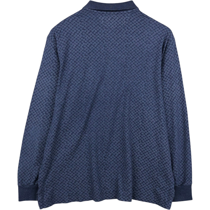 Ralph Lauren POLO RALPH LAUREN CLASSIC FIT all-over print long-sleeved polo shirt, men's size L (approx.) unclear navy blue type Vintage Second Hand