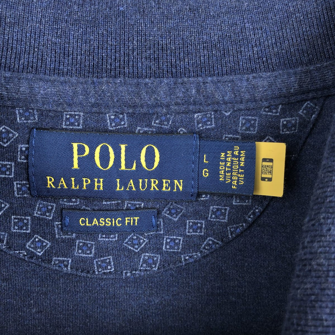 Ralph Lauren POLO RALPH LAUREN CLASSIC FIT all-over print long-sleeved polo shirt, men's size L (approx.) unclear navy blue type Vintage Second Hand