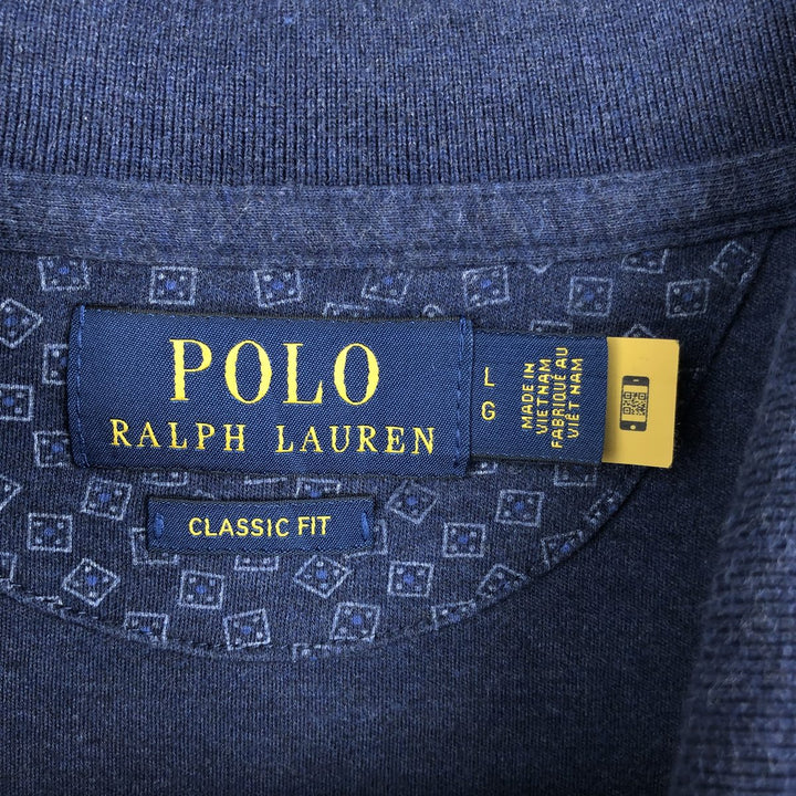 Ralph Lauren POLO RALPH LAUREN CLASSIC FIT all-over print long-sleeved polo shirt, men's size L (approx.) unclear navy blue type Vintage Second Hand