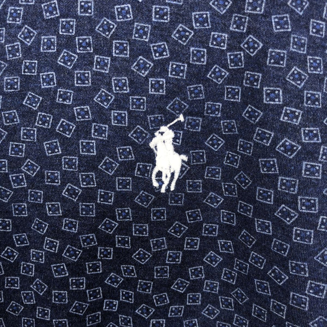 Ralph Lauren POLO RALPH LAUREN CLASSIC FIT all-over print long-sleeved polo shirt, men's size L (approx.) unclear navy blue type Vintage Second Hand