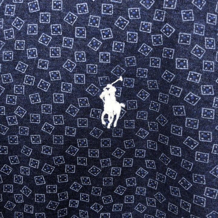 Ralph Lauren POLO RALPH LAUREN CLASSIC FIT all-over print long-sleeved polo shirt, men's size L (approx.) unclear navy blue type Vintage Second Hand