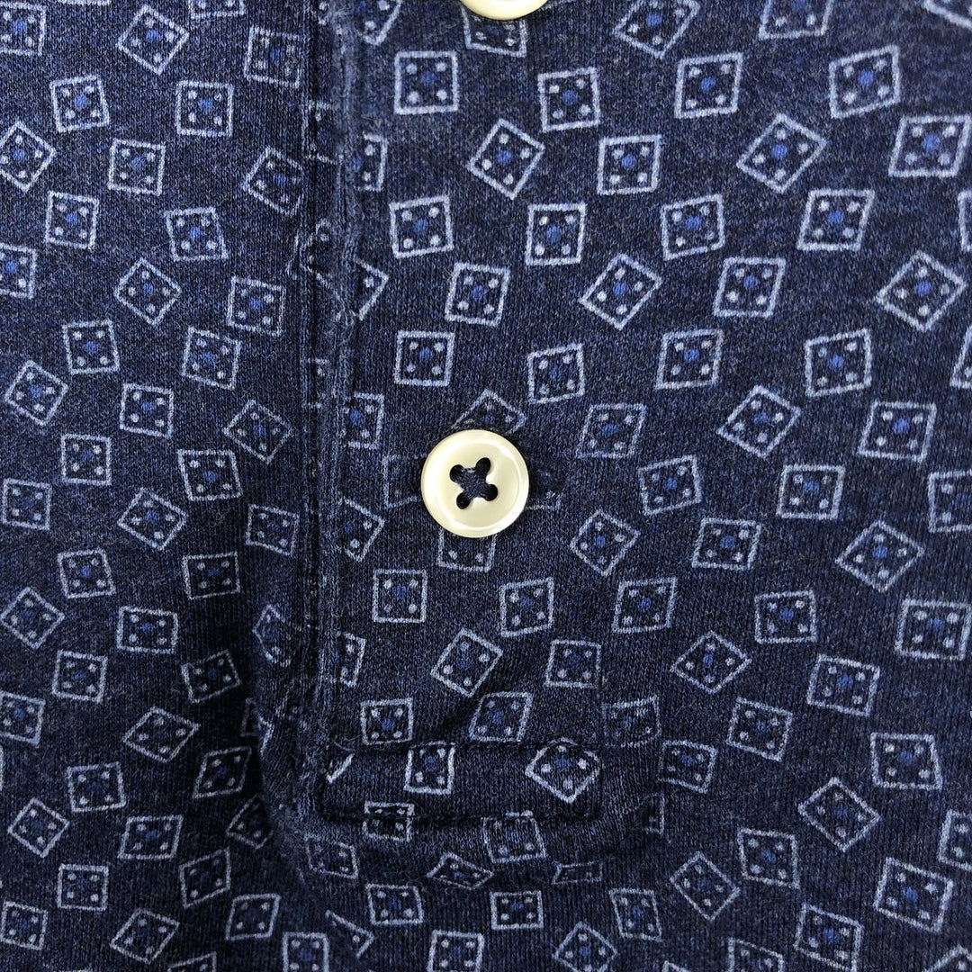 Ralph Lauren POLO RALPH LAUREN CLASSIC FIT all-over print long-sleeved polo shirt, men's size L (approx.) unclear navy blue type Vintage Second Hand