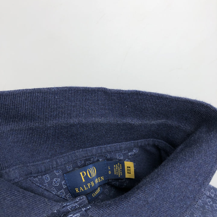 Ralph Lauren POLO RALPH LAUREN CLASSIC FIT all-over print long-sleeved polo shirt, men's size L (approx.) unclear navy blue type Vintage Second Hand