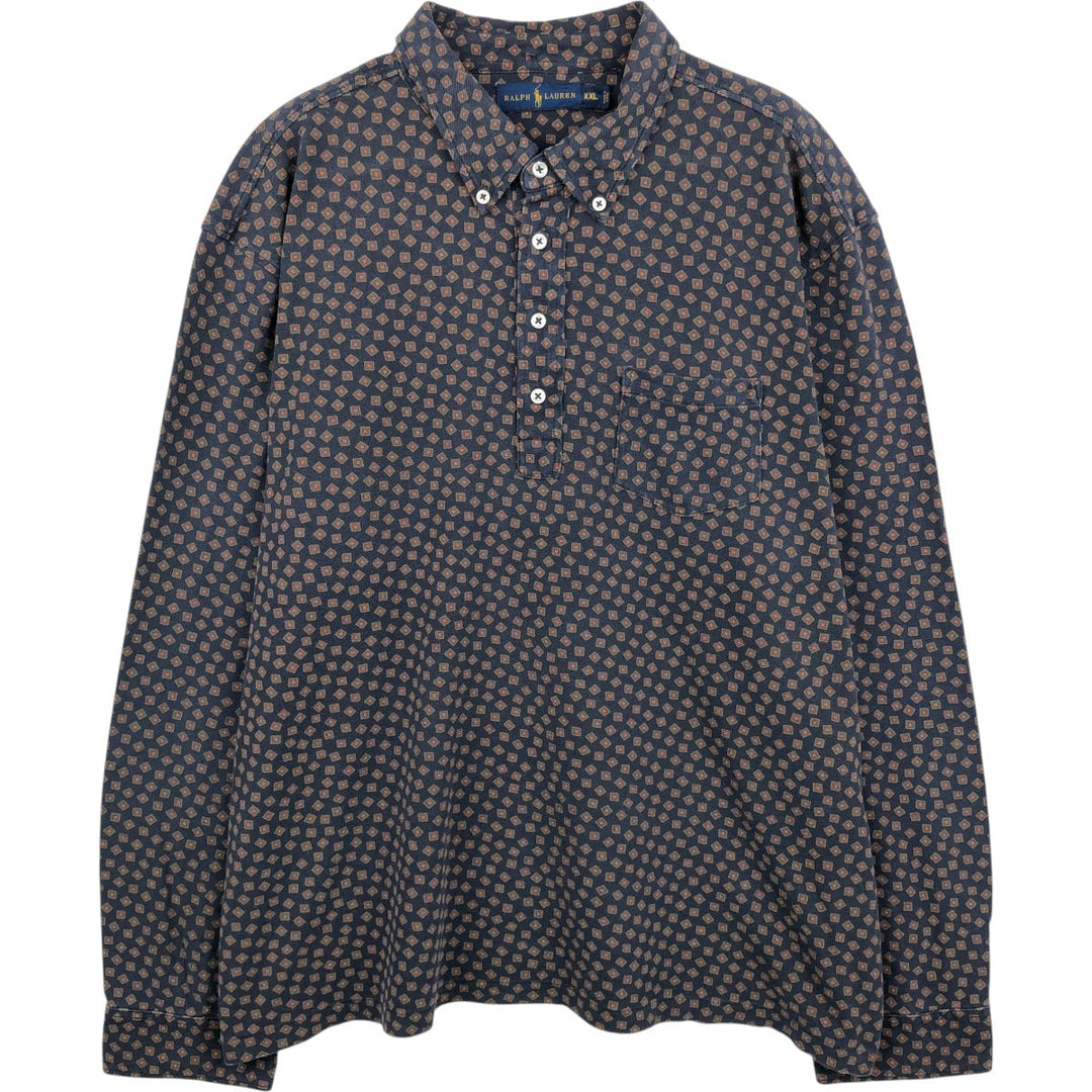 Ralph Lauren all-over print long-sleeved polo shirt, men's size XXL. cotton navy blue type Vintage Second Hand