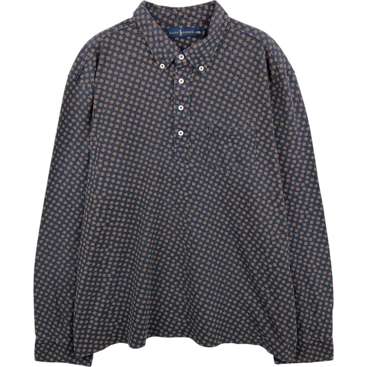 Ralph Lauren all-over print long-sleeved polo shirt, men's size XXL. cotton navy blue type Vintage Second Hand