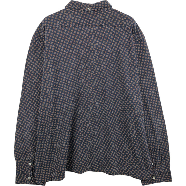 Ralph Lauren all-over print long-sleeved polo shirt, men's size XXL. cotton navy blue type Vintage Second Hand