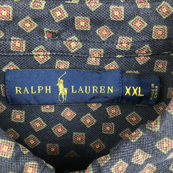 Ralph Lauren all-over print long-sleeved polo shirt, men's size XXL. cotton navy blue type Vintage Second Hand