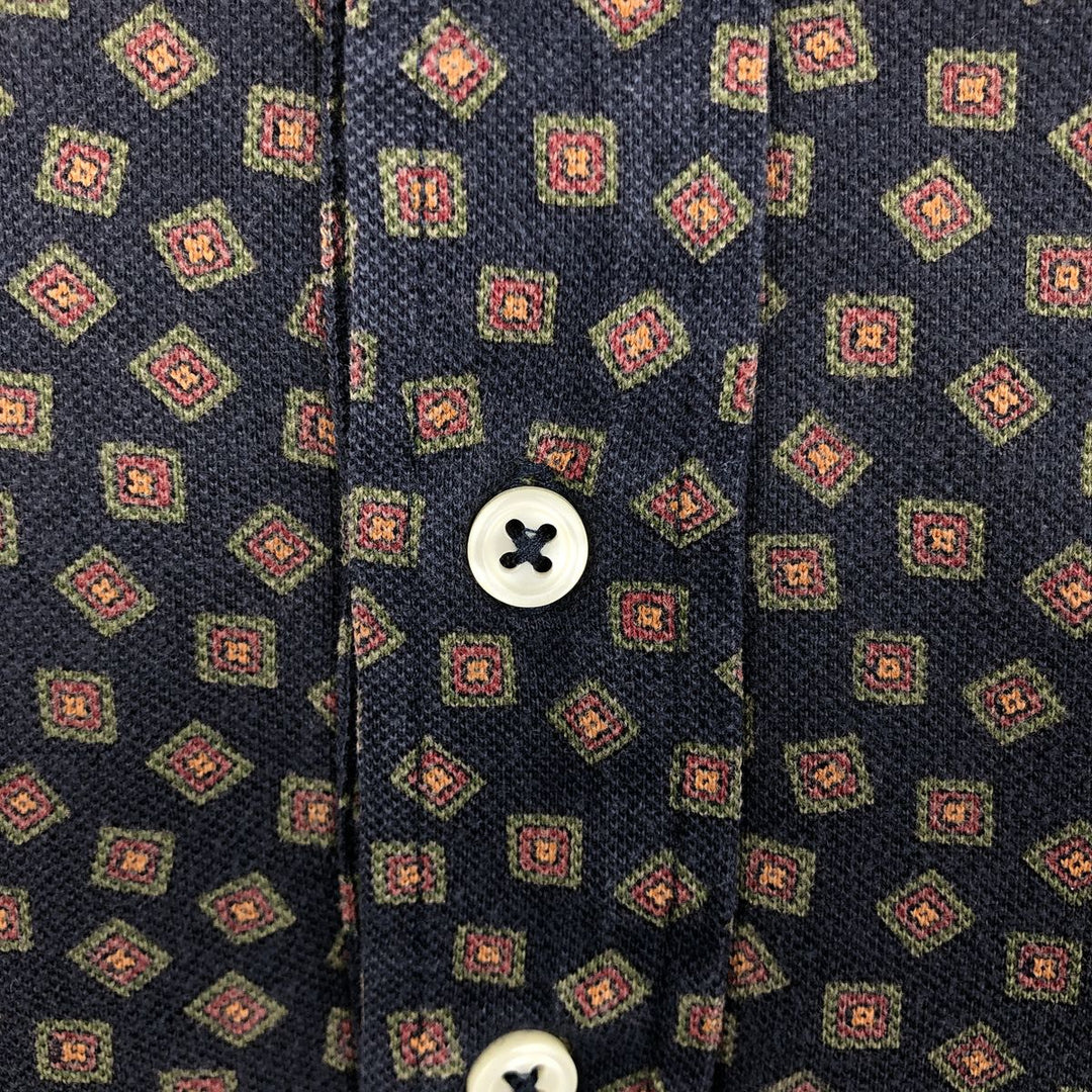 Ralph Lauren all-over print long-sleeved polo shirt, men's size XXL. cotton navy blue type Vintage Second Hand