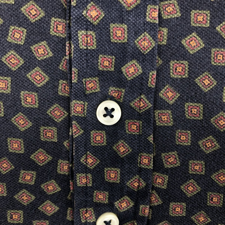 Ralph Lauren all-over print long-sleeved polo shirt, men's size XXL. cotton navy blue type Vintage Second Hand