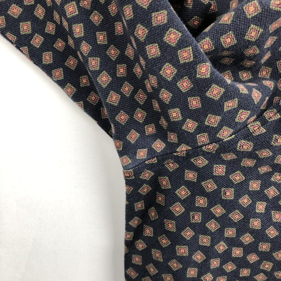 Ralph Lauren all-over print long-sleeved polo shirt, men's size XXL. cotton navy blue type Vintage Second Hand