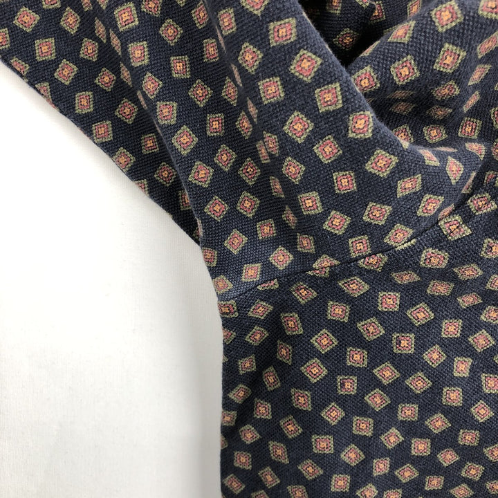 Ralph Lauren all-over print long-sleeved polo shirt, men's size XXL. cotton navy blue type Vintage Second Hand
