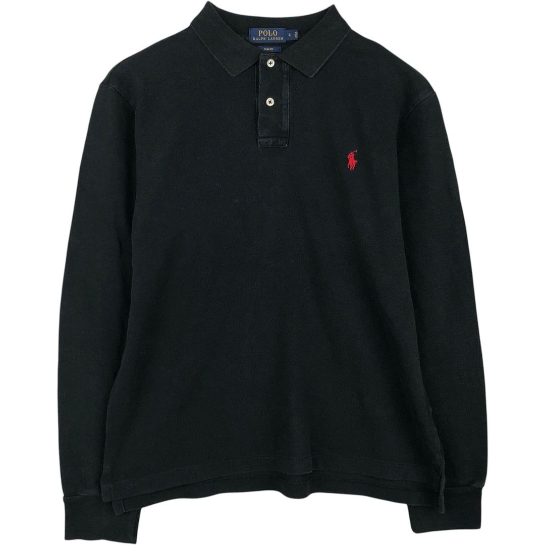 Ralph Lauren POLO RALPH LAUREN SLIM FIT Long-Sleeve Polo Shirt, Men's Size L (approx.) cotton black type Vintage Second Hand