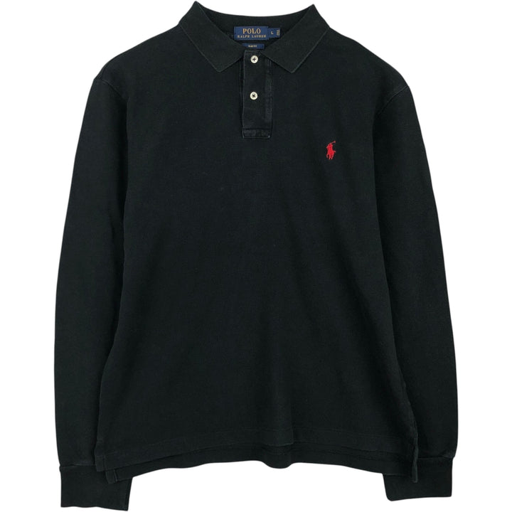 Ralph Lauren POLO RALPH LAUREN SLIM FIT Long-Sleeve Polo Shirt, Men's Size L (approx.) cotton black type Vintage Second Hand