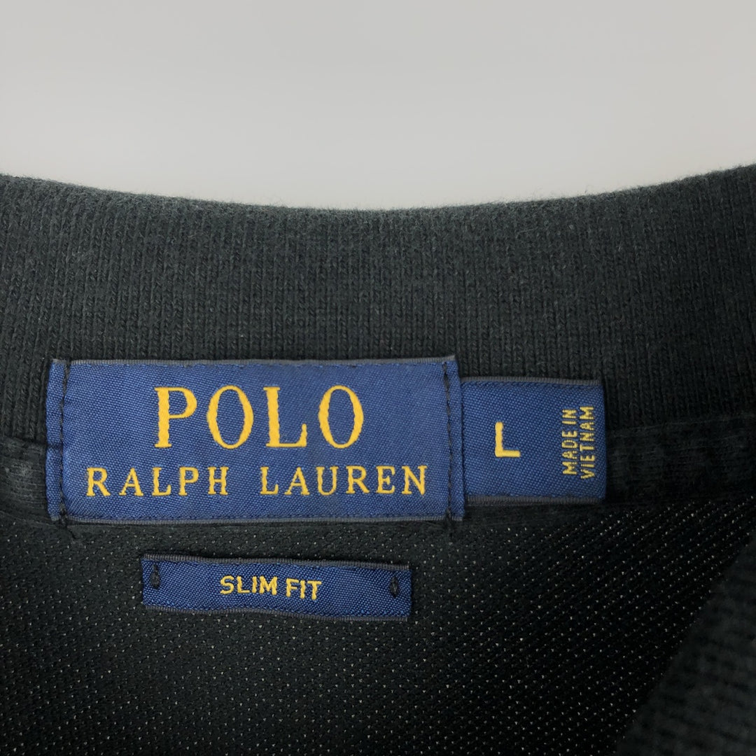 Ralph Lauren POLO RALPH LAUREN SLIM FIT Long-Sleeve Polo Shirt, Men's Size L (approx.) cotton black type Vintage Second Hand