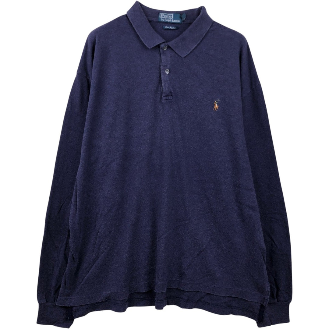 Ralph Lauren POLO by Ralph Lauren Long-Sleeve Polo Shirt, Men's Size XL (approx.) cotton navy blue type Vintage Second Hand