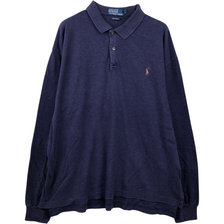 Ralph Lauren POLO by Ralph Lauren Long-Sleeve Polo Shirt, Men's Size XL (approx.) cotton navy blue type Vintage Second Hand
