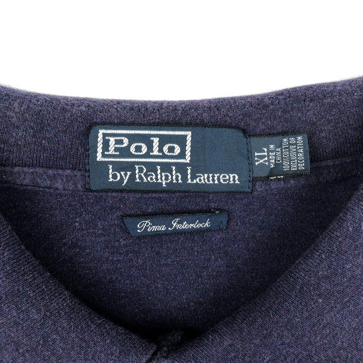 Ralph Lauren POLO by Ralph Lauren Long-Sleeve Polo Shirt, Men's Size XL (approx.) cotton navy blue type Vintage Second Hand