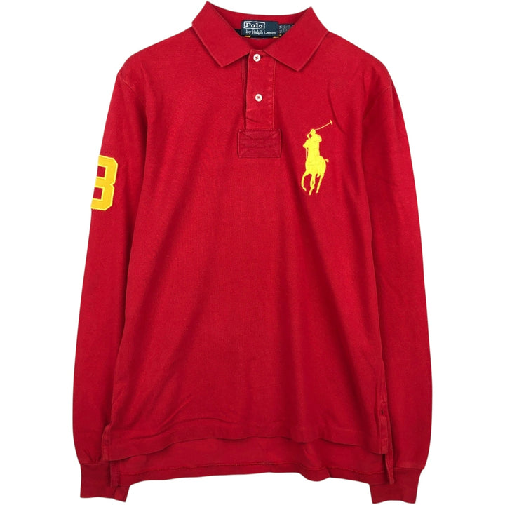Ralph Lauren POLO by Ralph Lauren Big Pony Long-Sleeve Polo Shirt, Men's Size M (approx.) cotton red type Vintage Second Hand
