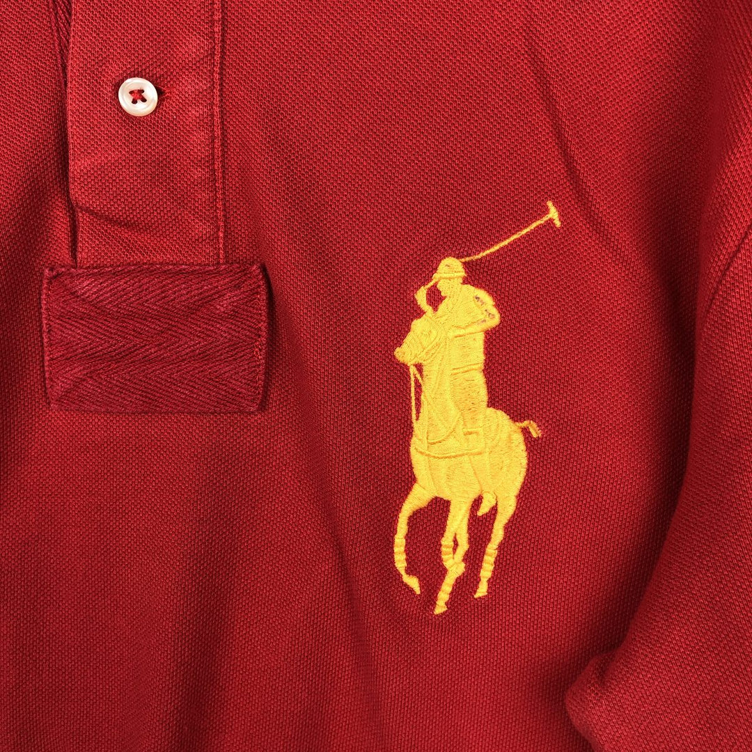 Ralph Lauren POLO by Ralph Lauren Big Pony Long-Sleeve Polo Shirt, Men's Size M (approx.) cotton red type Vintage Second Hand