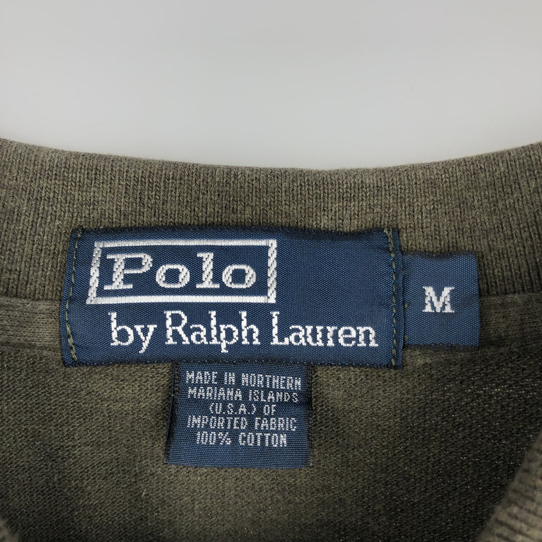 Ralph Lauren POLO by Ralph Lauren long sleeve polo shirt, men's size M cotton Khaki type Vintage Second Hand