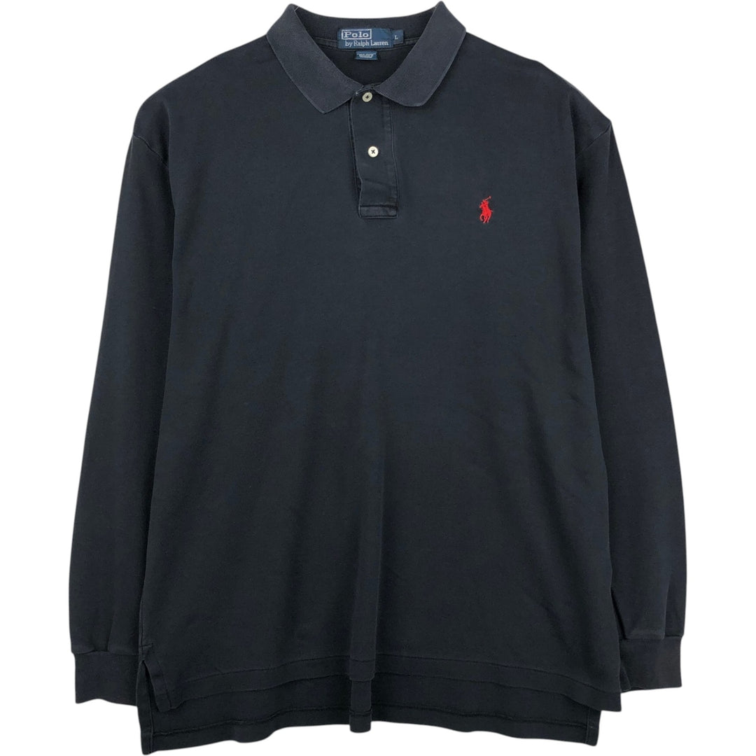 Ralph Lauren POLO by Ralph Lauren long sleeve polo shirt, men's size L cotton black type Vintage Second Hand