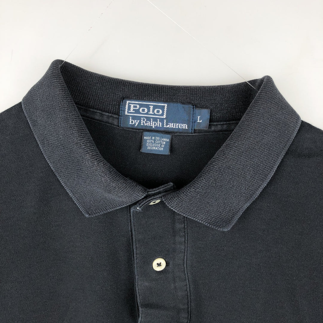 Ralph Lauren POLO by Ralph Lauren long sleeve polo shirt, men's size L cotton black type Vintage Second Hand