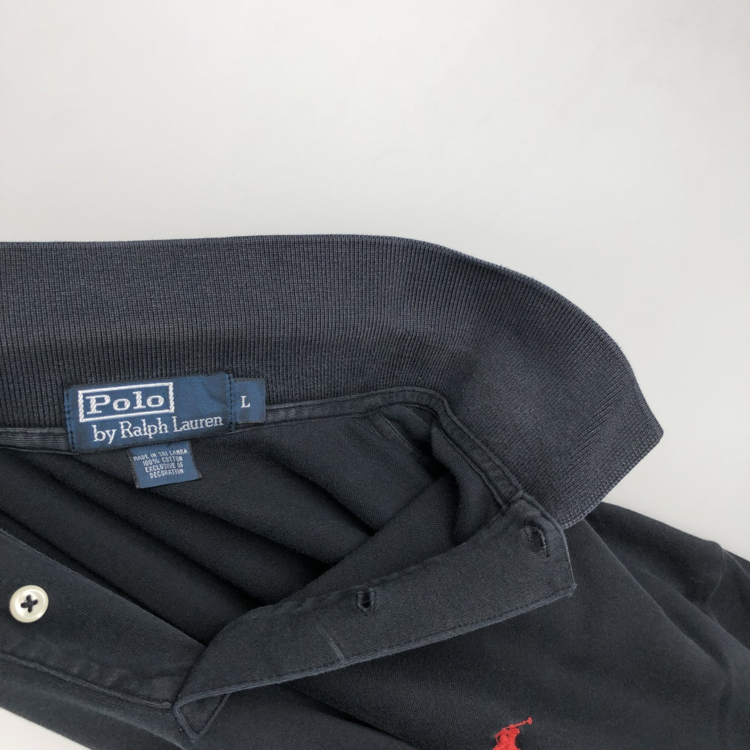 Ralph Lauren POLO by Ralph Lauren long sleeve polo shirt, men's size L cotton black type Vintage Second Hand