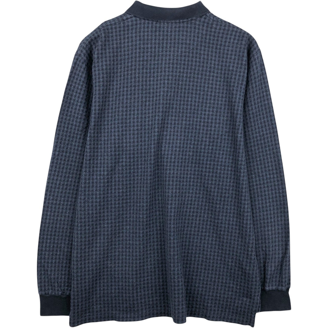 Ralph Lauren POLO by Ralph Lauren Houndstooth Pattern Long-Sleeve Check Polo Shirt, Men's Size XL (approx.) cotton navy blue type Vintage Second Hand