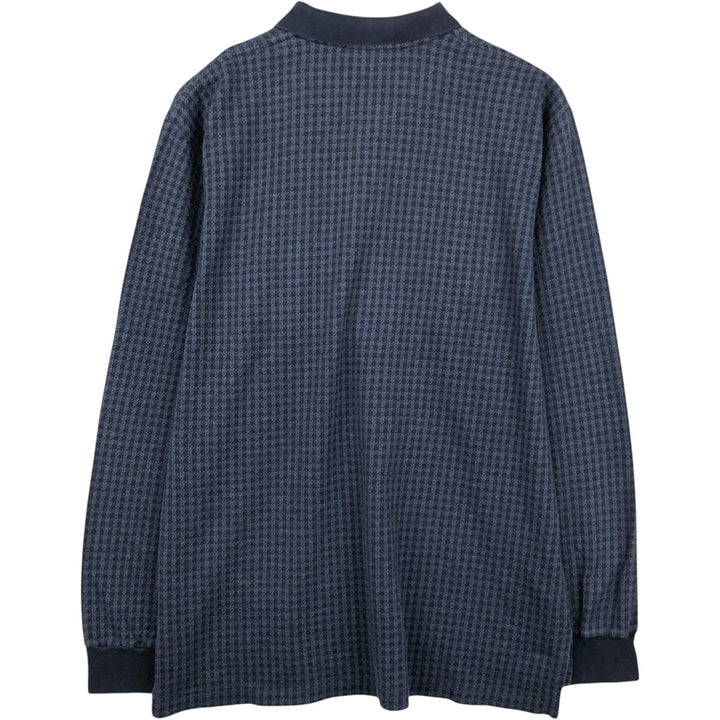 Ralph Lauren POLO by Ralph Lauren Houndstooth Pattern Long-Sleeve Check Polo Shirt, Men's Size XL (approx.) cotton navy blue type Vintage Second Hand