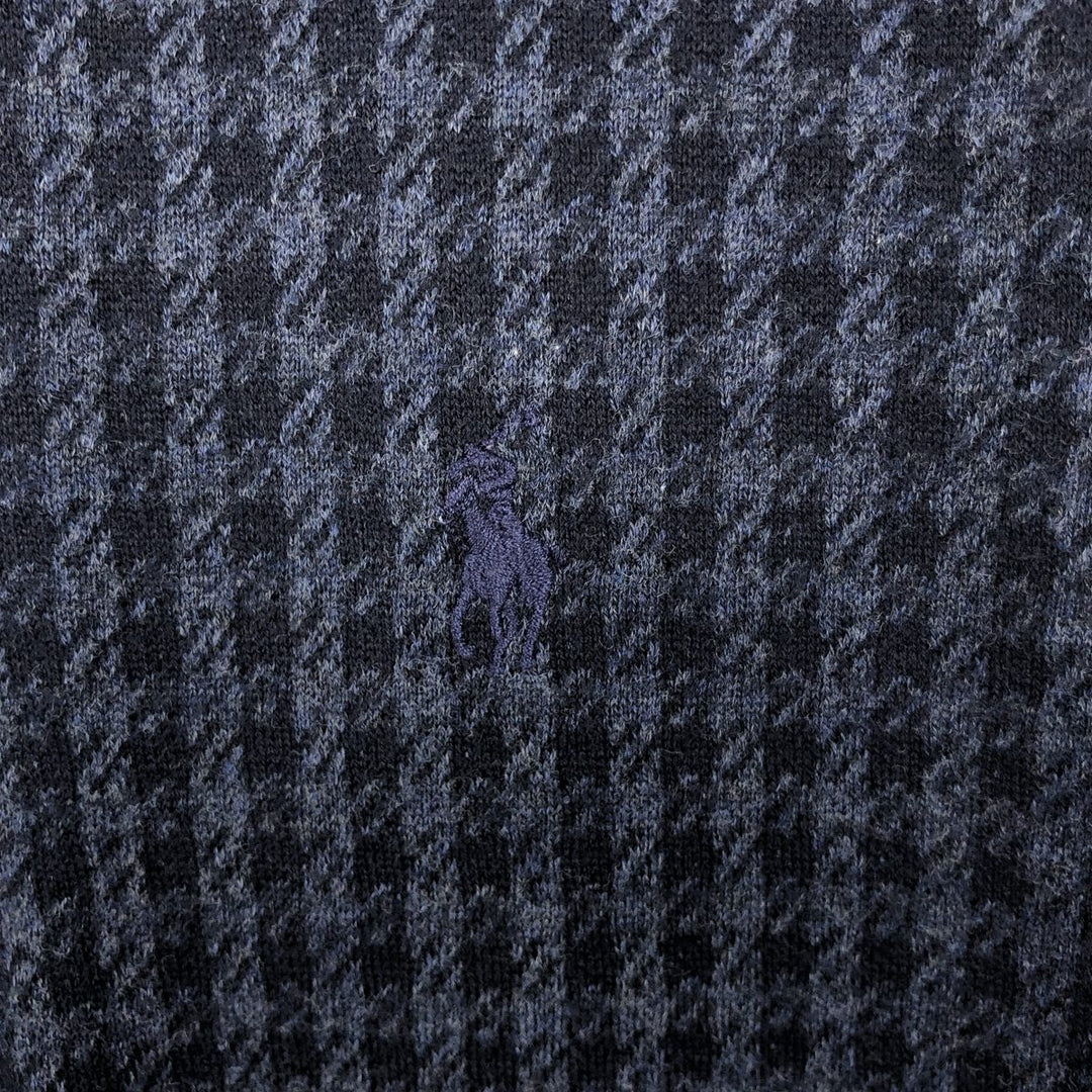 Ralph Lauren POLO by Ralph Lauren Houndstooth Pattern Long-Sleeve Check Polo Shirt, Men's Size XL (approx.) cotton navy blue type Vintage Second Hand