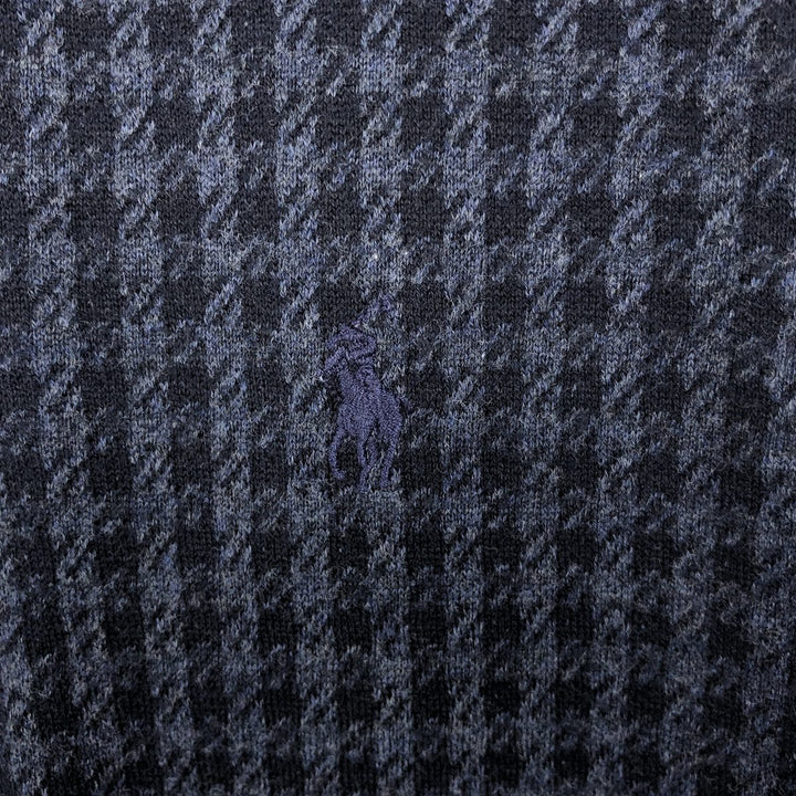 Ralph Lauren POLO by Ralph Lauren Houndstooth Pattern Long-Sleeve Check Polo Shirt, Men's Size XL (approx.) cotton navy blue type Vintage Second Hand