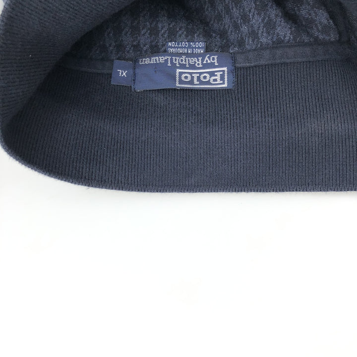 Ralph Lauren POLO by Ralph Lauren Houndstooth Pattern Long-Sleeve Check Polo Shirt, Men's Size XL (approx.) cotton navy blue type Vintage Second Hand