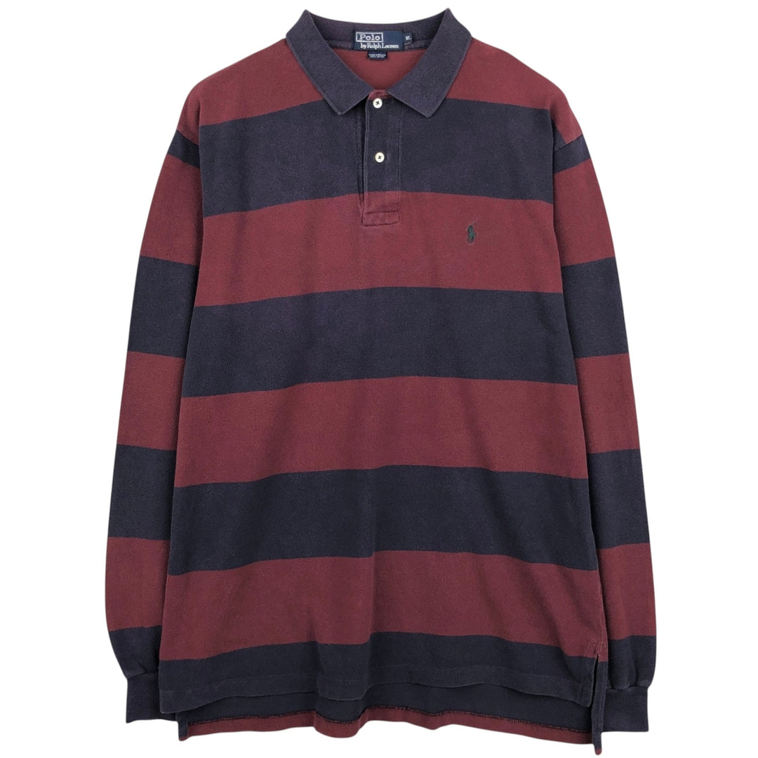Ralph Lauren POLO by Ralph Lauren Long Sleeve Striped Polo Shirt Men's XL cotton navy blue type Vintage Second Hand