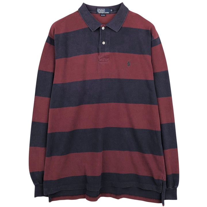 Ralph Lauren POLO by Ralph Lauren Long Sleeve Striped Polo Shirt Men's XL cotton navy blue type Vintage Second Hand