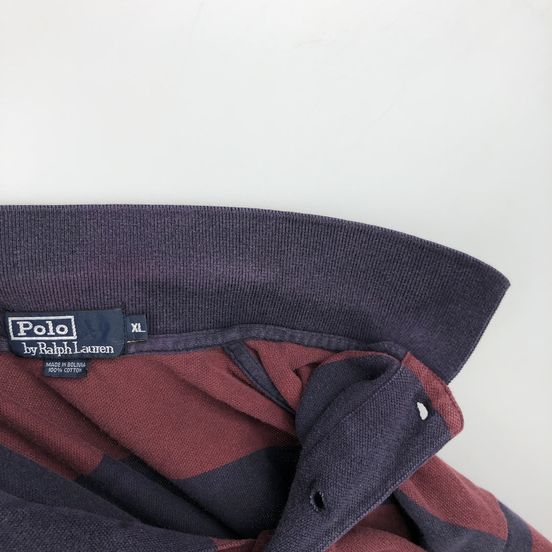 Ralph Lauren POLO by Ralph Lauren Long Sleeve Striped Polo Shirt Men's XL cotton navy blue type Vintage Second Hand