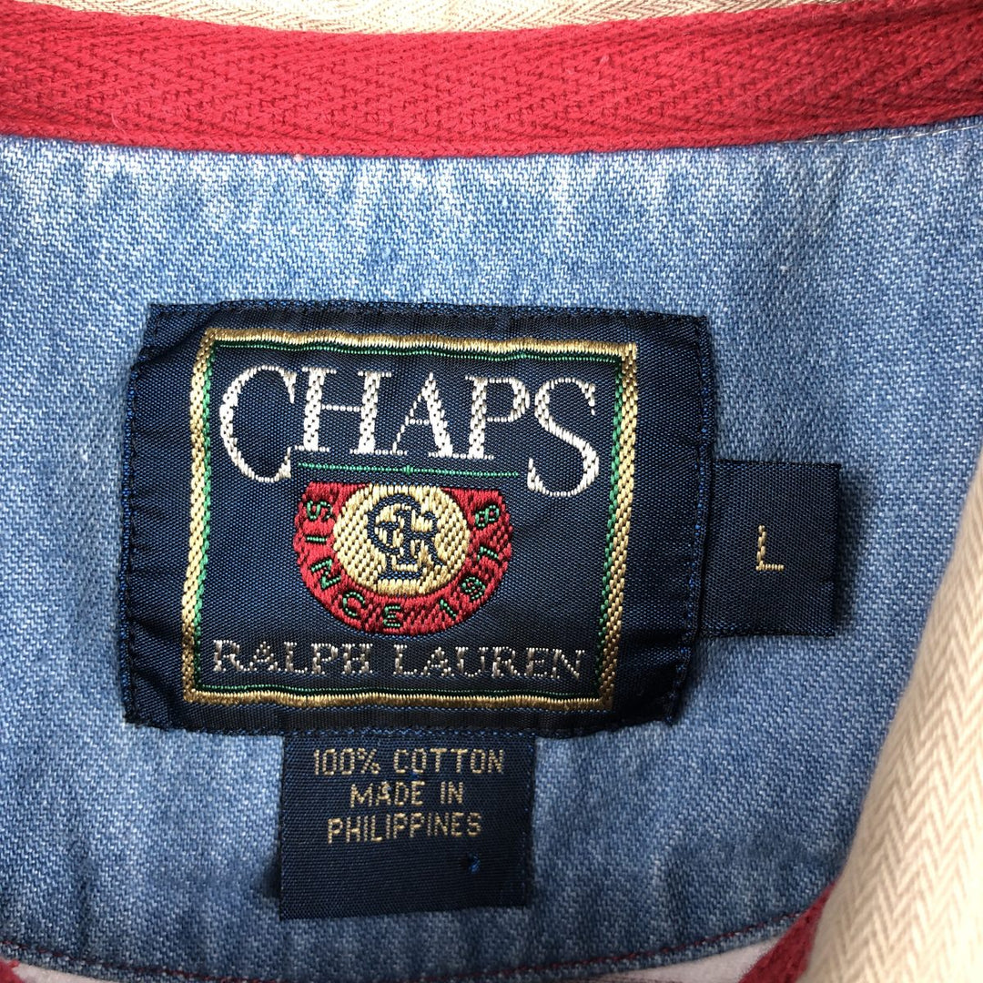 1980'S Ralph Lauren CHAPS Native Pattern Long-Sleeve Polo Shirt, Men's Size L (approx.), Vintage cotton red type Vintage Second Hand