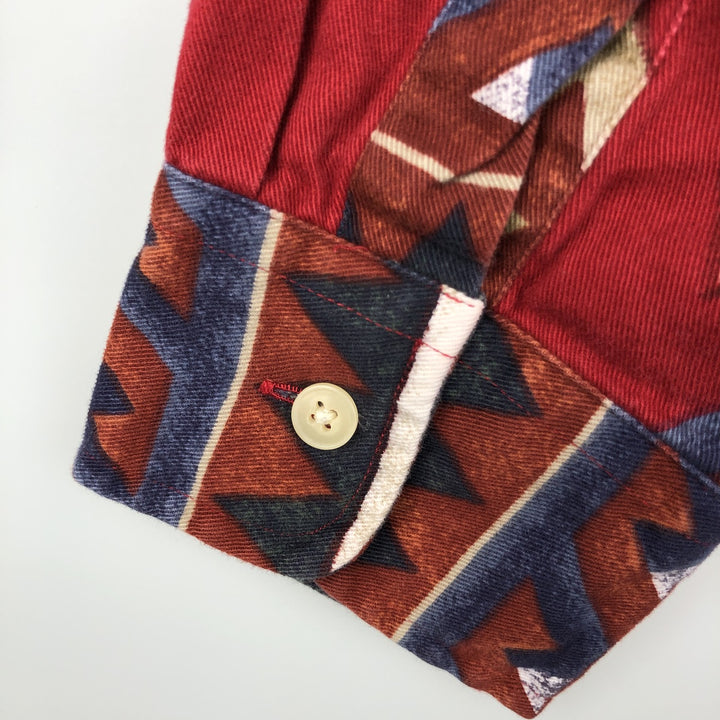 1980'S Ralph Lauren CHAPS Native Pattern Long-Sleeve Polo Shirt, Men's Size L (approx.), Vintage cotton red type Vintage Second Hand