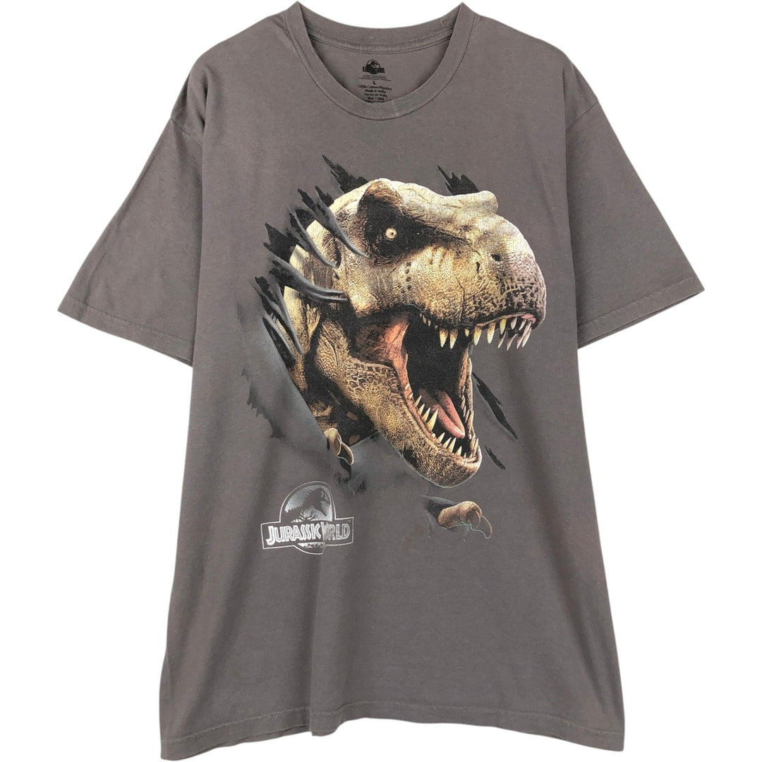 JURASSIC WORLD Movie T-Shirt (Men's Size L) cotton Charcoal Vintage Second Hand