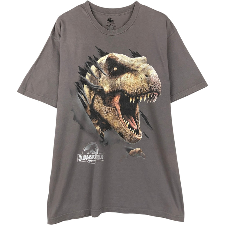 JURASSIC WORLD Movie T-Shirt (Men's Size L) cotton Charcoal Vintage Second Hand